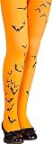 Girls Orange Bat Print Tights