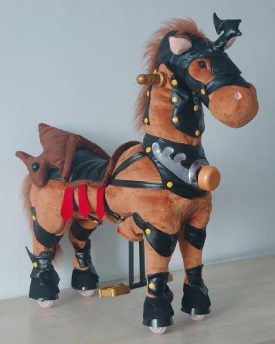 UFREE Horse, Ride on Pony with Black Leather Armor, Mechanical Horse Toy for Kids 3 to 5 Years Old, Plush Fur, Height 35 Inch