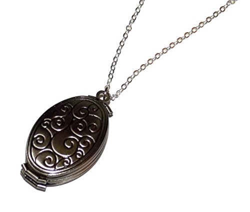 Four Photo Locket Necklace - Ornate Polished Silver Toned Swirl Locket - 4 Fold Holds 4 Pictures - Old School Geekery TM Photo Locket - Insert Your Own Family Photos or Keepsake Images 1.25 Inches by .8 Inch Locket with 18 inch chain