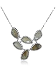 Marcia Moran "Russet" Cubic-Zirconia and Multiple Organic Stones Gunmetal Bib Necklace, 18"