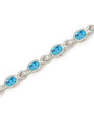 10kt Yellow Gold Oval Blue Topaz and Diamond Bracelet