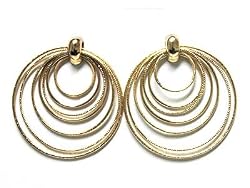 Gold Multi Round Metal Drop 2" Earrings Fashion Jewelry