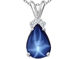 3.06 cttw 14k White Gold Lab Created Star Sapphire and Genuine Diamond Pendant in 14k White Gold
