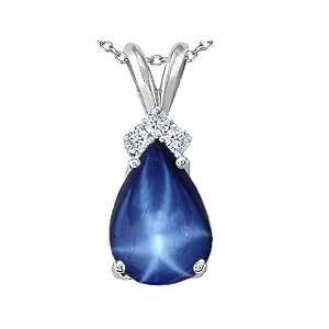 3.06 cttw 14k White Gold Lab Created Star Sapphire and Genuine Diamond Pendant... by