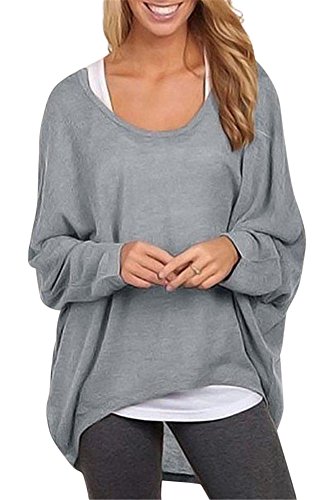 Thanth Women's Casual Baggy Off Shoulder Long Sleeve Solid Color Pullover Shirts Tops