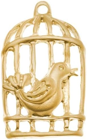Matte 16KT Gold Plated A Bird In A Cage Pendant 35.5mm (1)