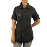 Womens G-Star black short sleeve patrol style shirt. Very high quality short sleeve top with a full front button closure featuring two front chest pockets. Great authentic designer casual top to match with various fashion styles.