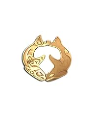 14K Yellow Gold Northwest Coast Native American Southern Resident Tribute Pendant. Made in USA.
