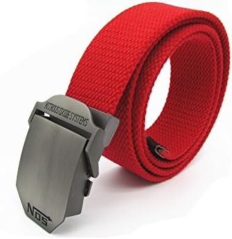 Kinsun New Letter Design Metal Buckle Webbing Durable Thicken Canvas Men Belt (Red)