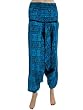 Womens Boho Hippie Trousers Bohemian Om Print Royal Blue Capri Harem Pants 38"