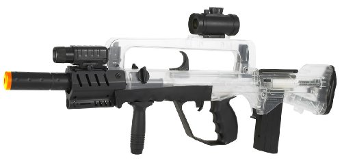 Soft Air Famas Tactical Rifle/Red Dot Scope/Silencer/Light, Clear