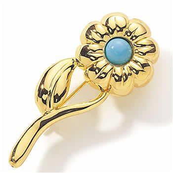 18k Gold Flower Pin With Turquoise Center