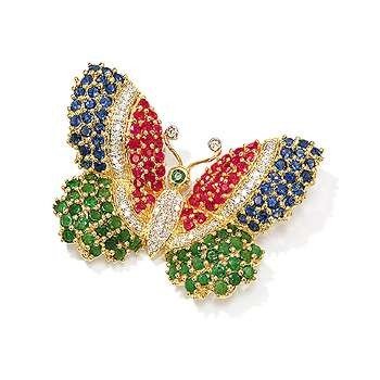 14kt Multi Gem Butterfly Pin&Diamond