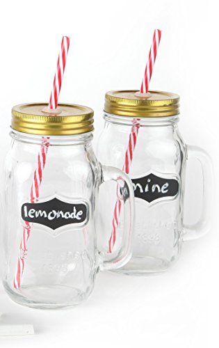 Chalkboard large mason jar mugs with handle, tin lid, plastic str…