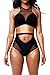 Pink Queen Women's Back Zip Mesh Spicy High-Waist Racer Bikini Swimwear (L, Black)