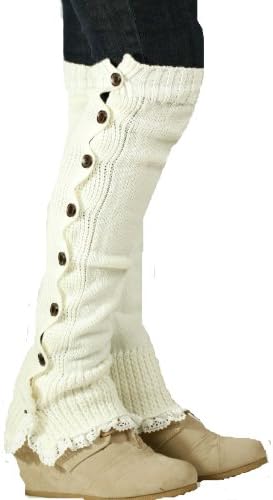 Lucky Love Women's Knitted Leg Warmers with Lace Trim