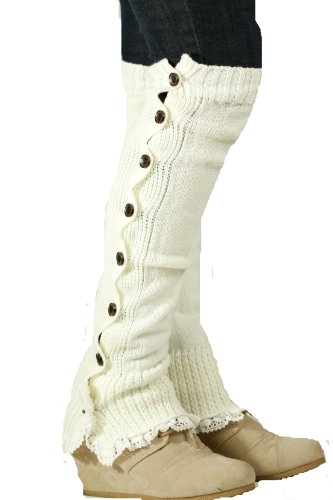 Lucky Love Women's Knitted Leg Warmers with Lace Trim