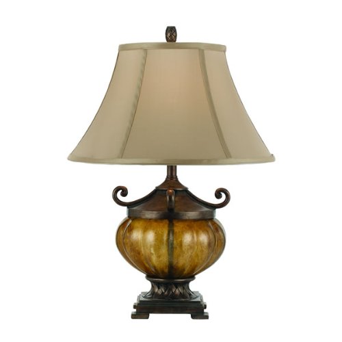 AF Lighting 7935-TL Horizon, Mariposa Light 150W 3-Way Edison Base Accent Lamp, Antique Copper Glass, Beige Soft Back Shade