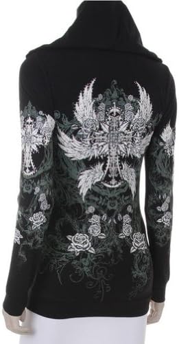 Bus Stop Cross Wings Roses Stones 1673blk Hoodie T-Shirt Junior (M)