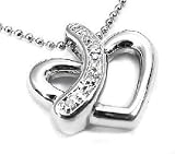 Platinum Plated Sterling Silver Genuine Diamond Heart Pendant on 16 Chain Necklace