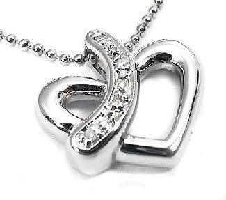 Platinum Plated Sterling Silver Genuine Diamond Heart Pendant on 16 Chain Necklace