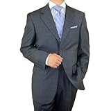 Executive Signature Collection Italian 2 Button 2pc Mens Suit Adjustable Waist Merino Wool Extra Fine 150s Perfect for Every Occasion Gray Stripe