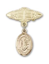 14K Gold Baby Badge with St. Dominic de Guzman Charm and Badge Pin with Cross