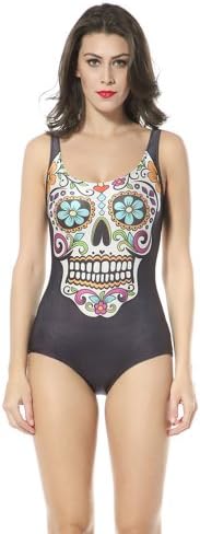 NDB Nice Skull-faced Print One Piece Swimsuit Swimwear Beach Cloth