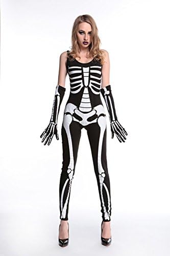 Human Skeleton Jumpsuits Couples Halloween Costume (M, Women)
