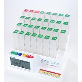 Medcenter Jumbo System Talking Monthly Pill Reminder & Organizer,with Jumbo 31 Daily Pill Cases with Tray and Clock As Pictured