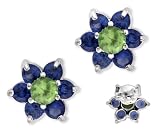 Silver Round C.Z. Sapphire Peridot Center Flower Stud Earrings (Holiday Special)