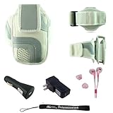 White Adjustable Deluxe Sportband / Workout Armband with Adaptable Neck Str ....