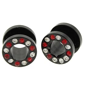 ACRYLIC FLESH TUNNEL G WITH CRYSTALS (RED/CLEAR) Gauge: 2 Sold as a Pair