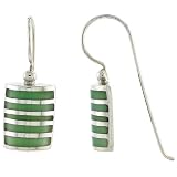 Sterling Silver Hook Earrings, w  Green Resin, 5 8 (16mm) tall