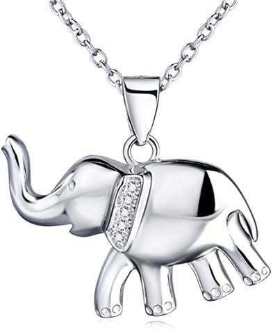 925 Sterling Silver Diamond Elephant Jewelry CZ Micro Rhinestones Charm pendant Necklace for women 18"