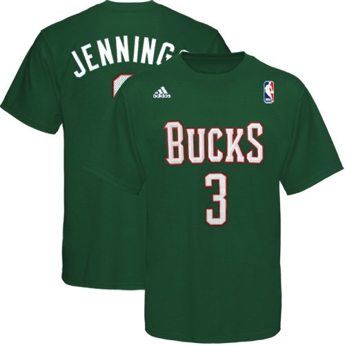 NBA Men's Milwaukee Bucks Brandon Jennings Gametime Name & Number Tee (Green, X-Large)
