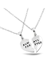 Sterling Silver Rhodium Plated Ladies Heart Pieces Necklace Always Forever Two 16 Inch Plus 1 Inch Chains