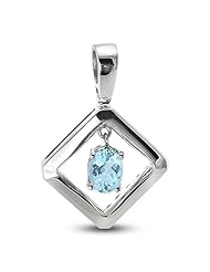 Modern, Diagonal Square Pendant With 6 MM Genuine Aquamarine Round Center Stone In Silver.