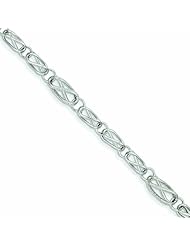 14K White Gold Polished and Textured Fancy Link Bracelet 7.5 Inches