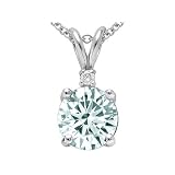 1.22 cttw Genuine Aquamarine and Diamond Pendant - 14kt White or Yellow Gold