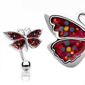 Butterfly belly button ring Top Mounted