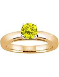 0.55 Ct Round Canary SI1/SI2 Diamond 18K Yellow Gold Solitaire Ring