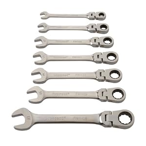 Crescent FRPM7 7 Piece 8-Millimeter to 18-Millimeter 72 Tooth Ratcheting Pivot Head Combination Wrench Set