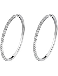 14k White Gold 1.00 Ctw Diamond Hoop Earrings