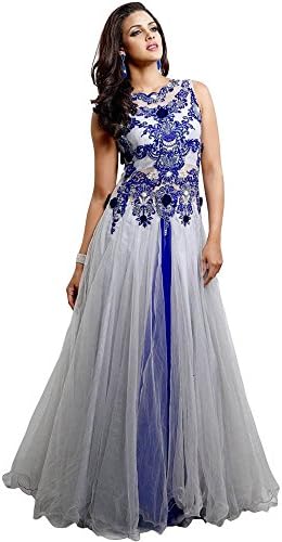 INMONARCH Womens Wonderful Grey And Blue Net Wedding Gown SLRD1042 unstitched