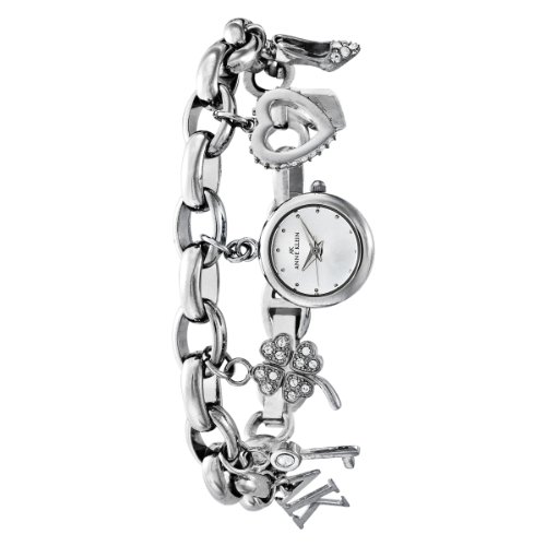 AK Anne Klein Women's  10-7605CHRM Swarovski Crystal Silver-Tone Charm Bracelet Watch.