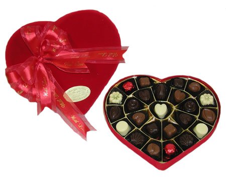 24pc Handmade Sugar Free Belgian Chocolates In Red Velvet Heart by A Bountiful Harvest