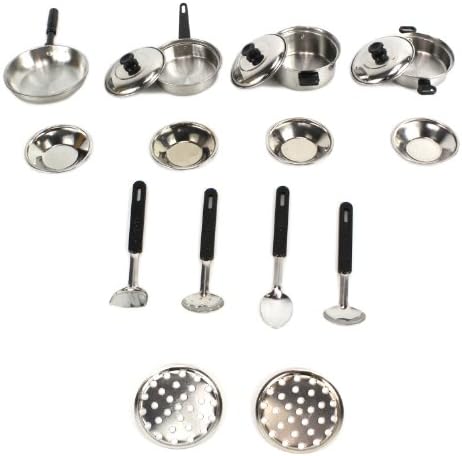 My Lil Kitchen Chef Complete Metal Diecast Toy Kitchenware Playset w/ Assorted Pots, Pans, Utensils, Accessories