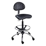 Safco 6660BL Sit-Star Stool with Footring & Caster, 27oe-36h Seat, Black/Chrome