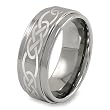 Ridged Edge Polished Tungsten Carbide Ring with Celtic Knot Laser Design (9.0mm) - Sizes 6-13
